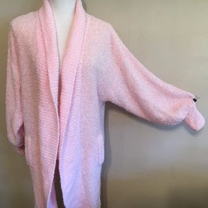 Vintage Sideffects Pink Textured Chunky Open Front Cardigan Sweater Pockets S